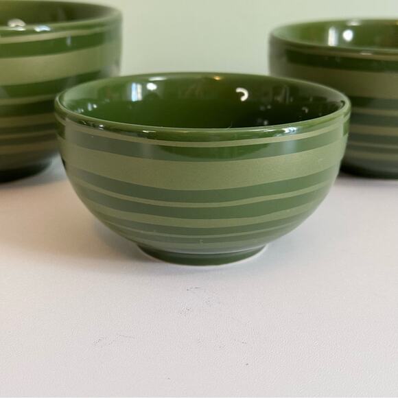 Temptations By Tara 3-Piece Set Nesting Bowls Dark Sleek Green Striped Ceramic - Picture 3 of 11